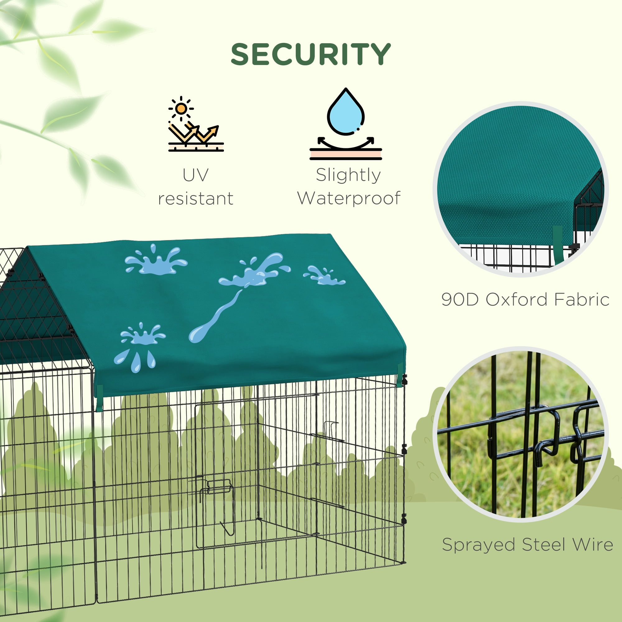 PawHut 87" Small Animal Playpen, Pet Playpen Yard Fence for Rabbits, Chicken, Chinchillas with Roof for Indoor Outdoor, Green