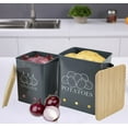 thumbnail image 2 of Brabtod 2 Pack Kitchen Storage Container,Potato Onion Storage Canister,Metal Vegetable Fresh Keeper Caddy,Kitchen Pantry Organizer Jars with Bamboo Lid and Aerating Holes,Gray, 2 of 6