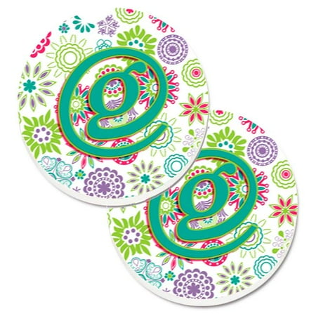 

Letter G Flowers Pink & Teal Green Initial Set of 2 Cup Holder Car Coaster