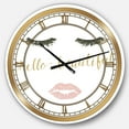 thumbnail image 1 of Designart 'Fashion Glam Lips On Gold I Glam Wall Clock, 1 of 4