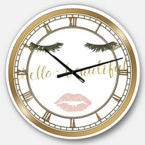 Designart 'fashion Glam Lips on Gold I' Glam wall clock