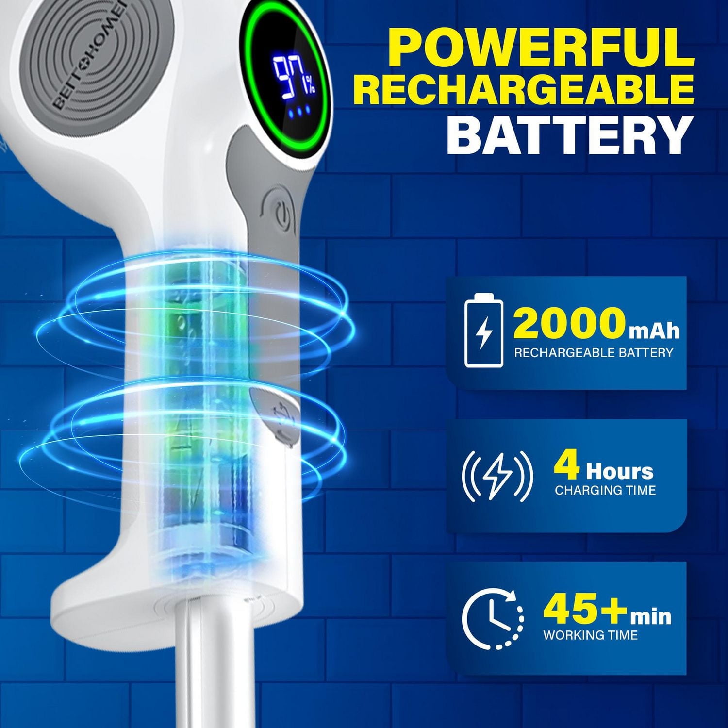 Bell + Howell Scrubtastic Pro Ensemble de Nettoyage Électrique Rechargeable 4 Pièces avec Manche Extensible