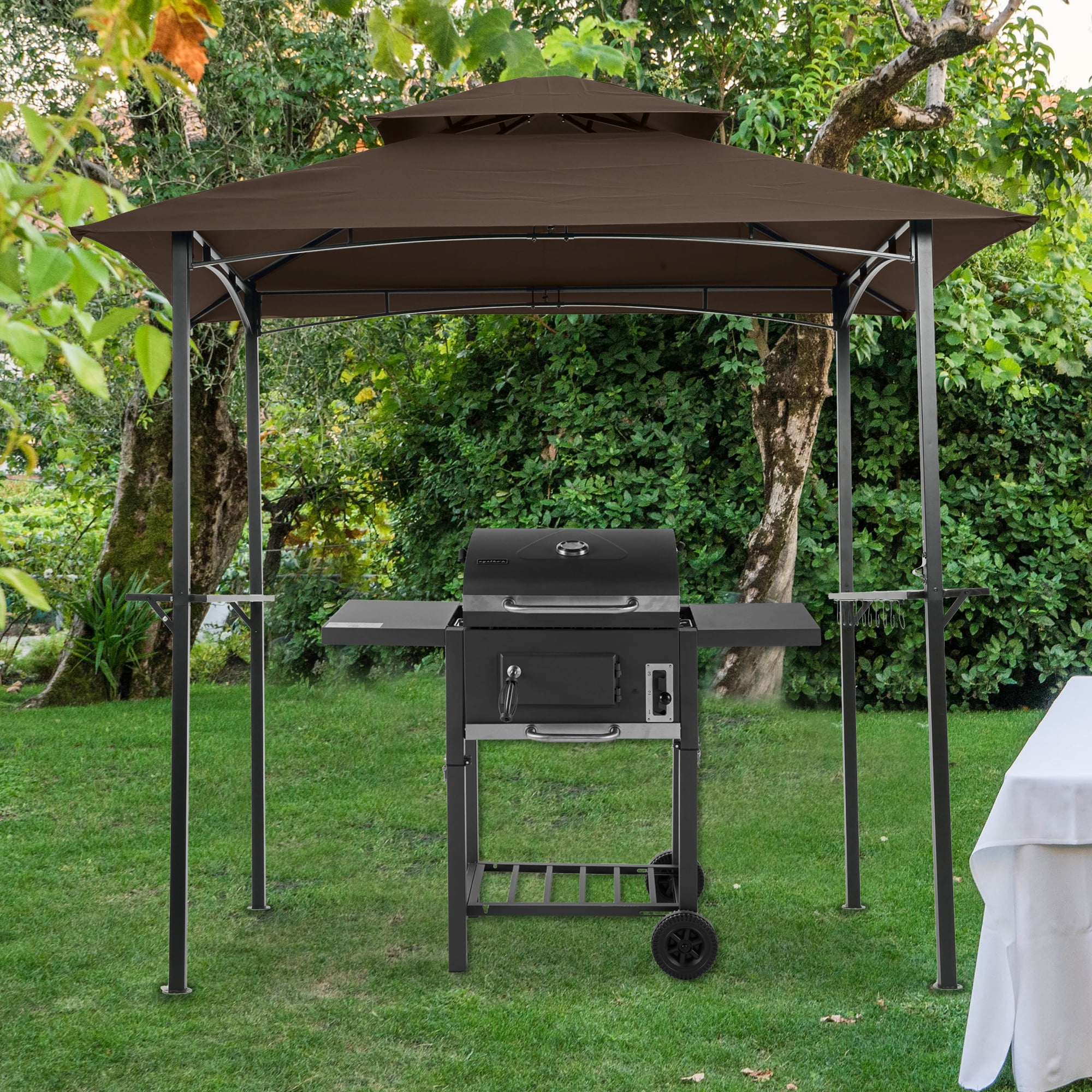 Kepooman 8 x 5Ft BBQ Replacement Canopy Top Cover - Outdoor Double Tiered Canopy Roof, Brown Kepooman 8 x 5Ft BBQ Replacement Canopy Top Cover - Outdoor Double Tiered Canopy Roof, Brown