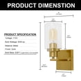 thumbnail image 4 of 1-Light Industrial Wall Sconces,Gold FinishBathroom Vanity Light Fixtures,Metal Wall Lamp with Clear Glass Shade, Wall Mount Lights for Bathroom Mirror,1/2 Pack, 4 of 5