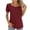 Claret, variant on Lovskoo Eyelet Summer Tops for Women 2024 Puff Short Sleeve Trendy Solid Color V-Neck Shirt Pink L