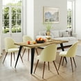 thumbnail image 2 of Homy Casa 63 inch Dining Table Set with 1 Table and 4 High-Back Chairs, Modern Walnut Wave Edge Tabletop, Beige Fabric Upholstery, 2 of 10