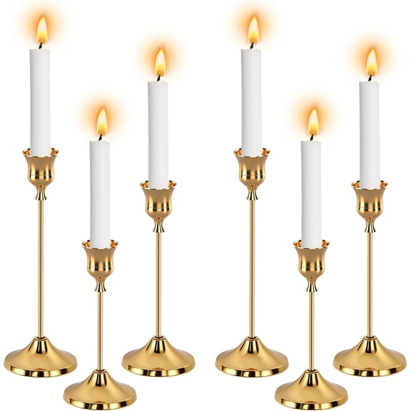 6 Piece Gold Taper Candle Holders for Pillar Candles