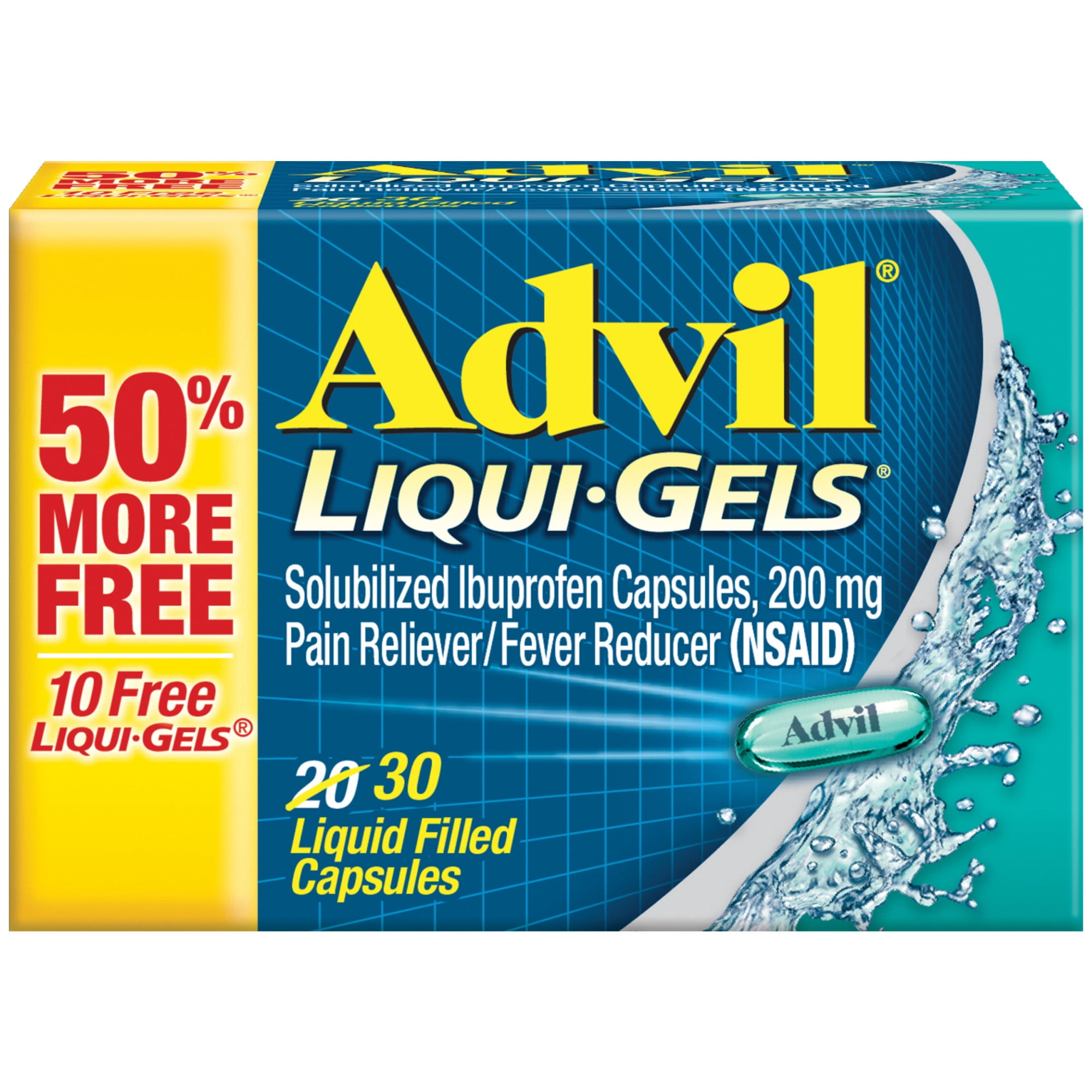 Advil Liqui-Gels Pain Reliever and Fever Reducer, Ibuprofen 200Mg for Pain Relief - 20+10 Liquid Filled Capsules