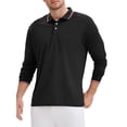 thumbnail image 4 of Camisa polo de golf de negocios de manga larga de color sólido para hombre, ajuste regular, negra, 4 of 6