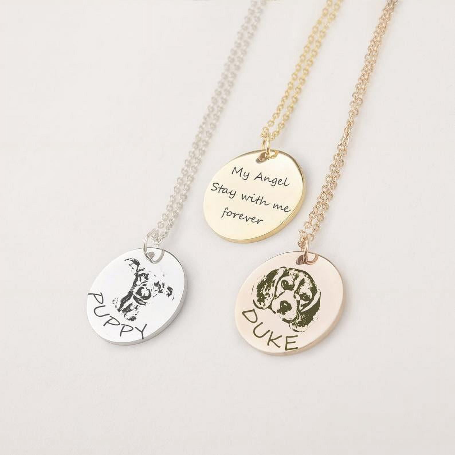 Personalized Dog Portriat Round Necklace - Rose Gold Stainless Steel - Engravable Pet Necklace - Cat Dog Portrait - Mother's Day Gift for Her - Jewelry Gift Box