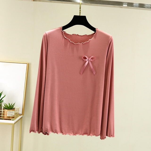 Timegard Hauts Mignons pour Femmes à Volants Col Rond Nœud Papillon Pyjama Blouse Décontractée Ample Confortable Manches Longues