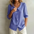 thumbnail image 3 of MORESEC Women Striped 3/4 Sleeve Button Down Blouse Collared Casual Loose Top for Summer Vacation Office Work Tee Shirts Travel Fashion Clothes, Dark Blue XL, 3 of 8