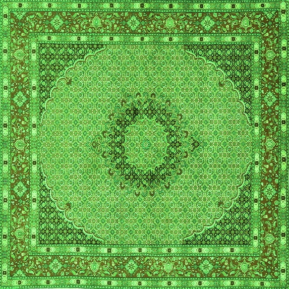Ahgly Company Indoor Square Medallion Green Traditional Area Rugs, 5' Square