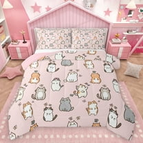Homewish Kawaii Cat Kitten Bedding Comforter Set, Cute Cartoon Animal Lover Twin Comforter Sets, Teens Kids Girls Reversible Bedding Set, Super Cozy Room Decor, 2 Pieces