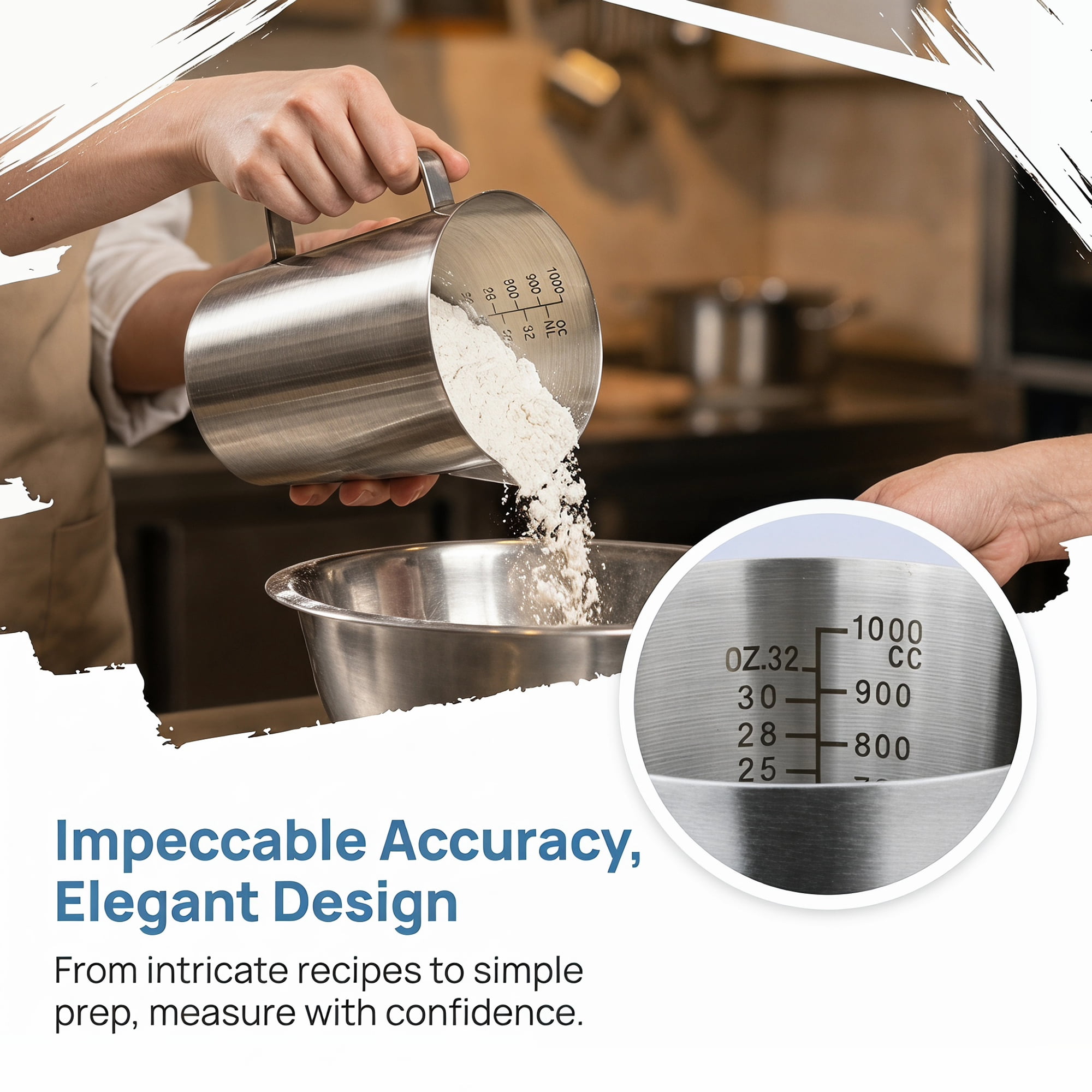 Unique Bargains Stainless Steel Measuring Cup with Easy Read Lines Silver 1000ml