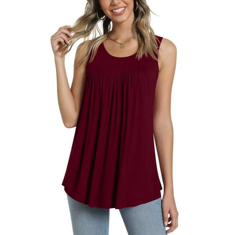QLEICOM Women's Summer Casual Sleeveless Blouse Crewneck Tops Solid T-Shirt  Vest Blouses Shirts Tops Wine 3XL, US Size 14 