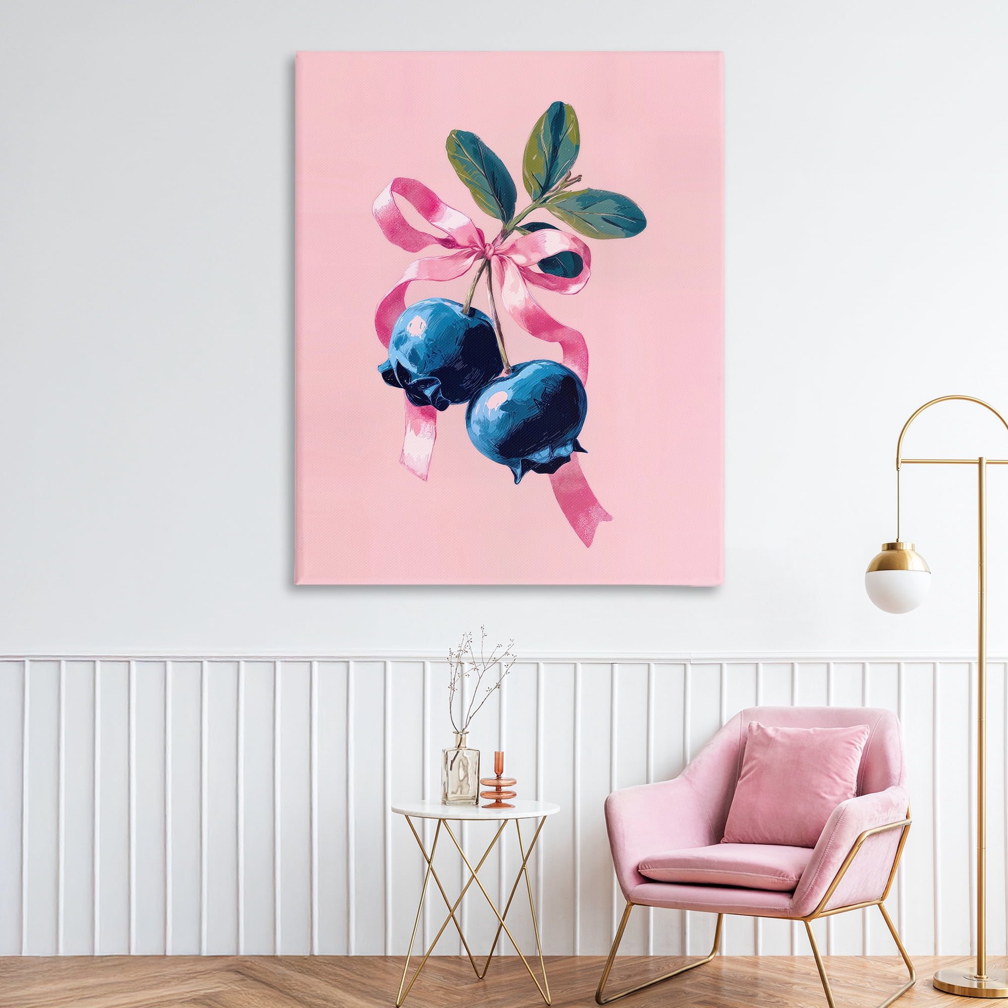 Stupell Industries Blueberry Branch with Pink Bow Canvas Wall Art, design by Imagine It Images