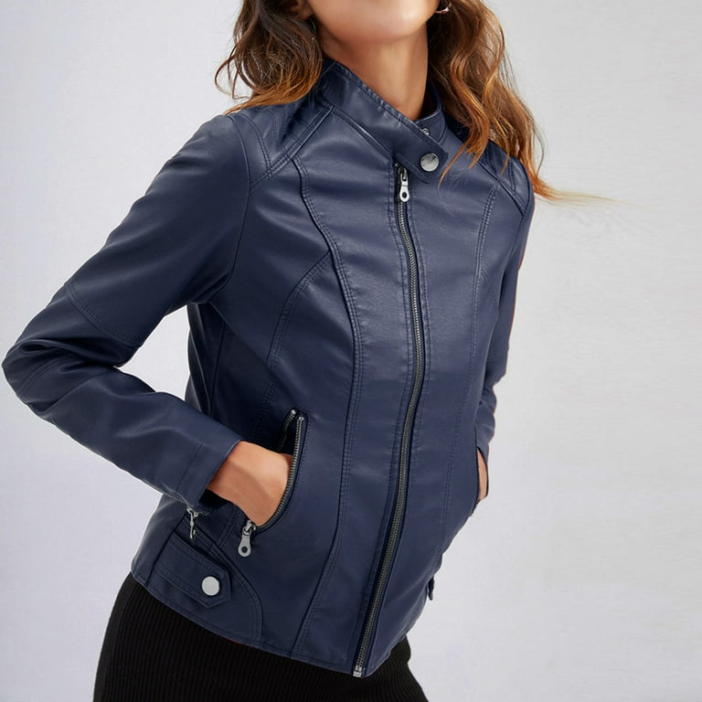 Women Leather Bomber Jackets 2024 Fashion Fall Trendy Jacket Zipper Half Neck Long Sleeve Solid Color Cropped Jacket Girls' Outerwear Jackets & Coats Women Leather Bomber Jackets 2024 Fashion Fall Trendy Jacket Zipper Half Neck Long Sleeve Solid Color Cropped Jacket Girls' Outerwear Jackets & Coats