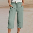 thumbnail image 2 of vigerkar Cotton Linen Capri Pants for Women Summer Casual Plus Size Capris Wide Leg High Waisted Drawstring Crop Pants 2025 Light Green, XXL, 2 of 9