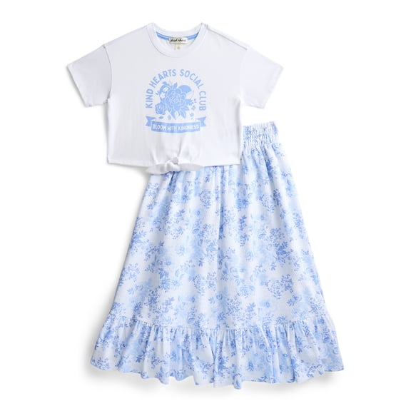 Derek Heart Girls' Graphic Tie Front Tee and Maxi Skirt Set, 2-Piece, Sizes 4-28
