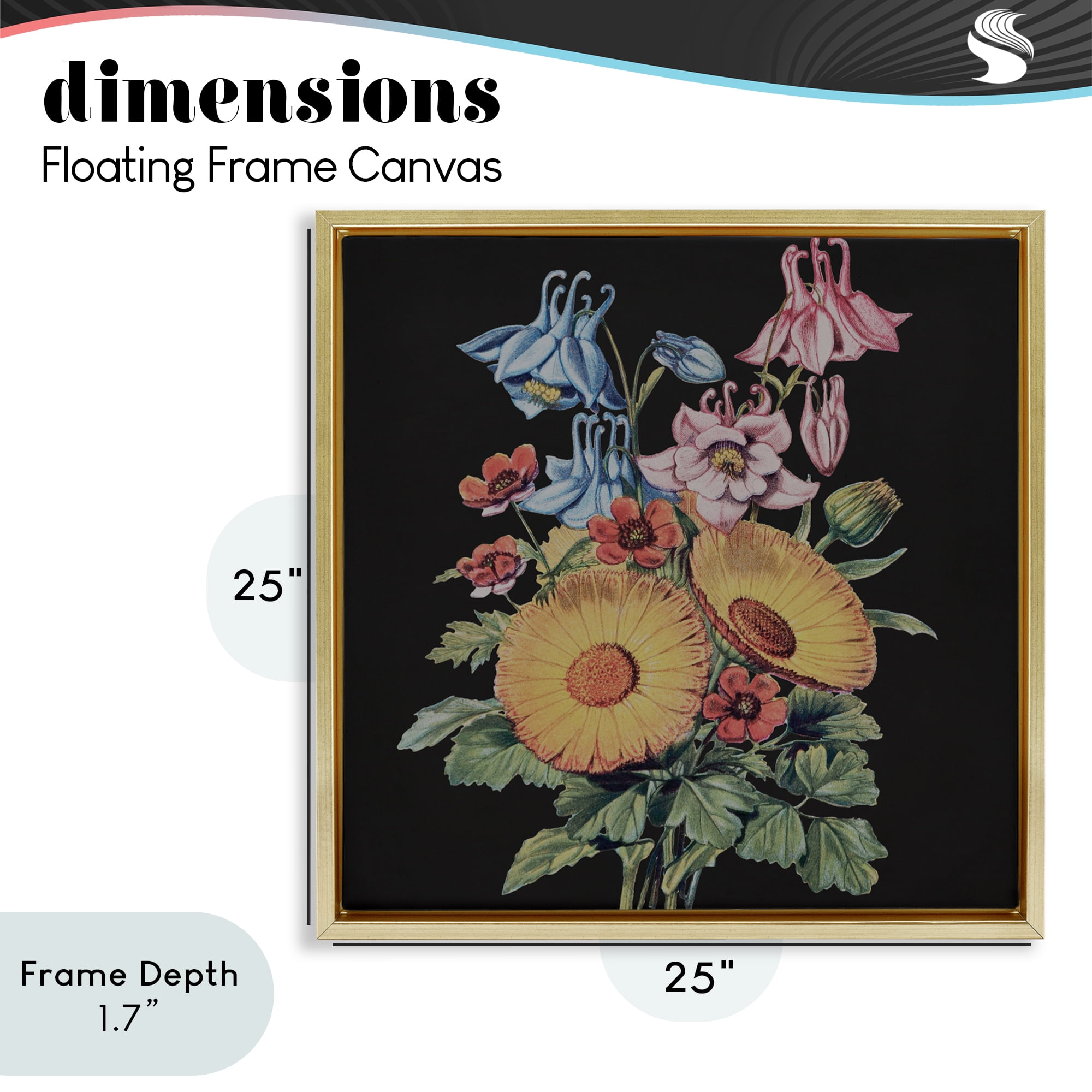 Stupell Industries Vintage Bouquet Study on Black Gold Framed Floater Canvas Wall Art, design by Dan Meneely