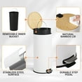 thumbnail image 2 of 8 Gallon Stainless Steel Trash Can with Natural Bamboo Lid, Removable Inner Bucket for Kitchen, Bathroom, Living Room - White, 2 of 7