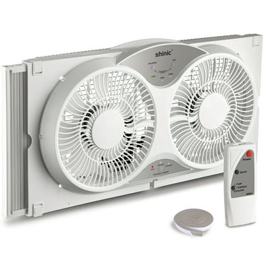 Shinic 9" Twin Window Fan with Remote,Reversible Airflow,Removable Cover,3 Speeds, 3 Modes, Expandable Panels (from 24" to 37"),ETL Certified, White