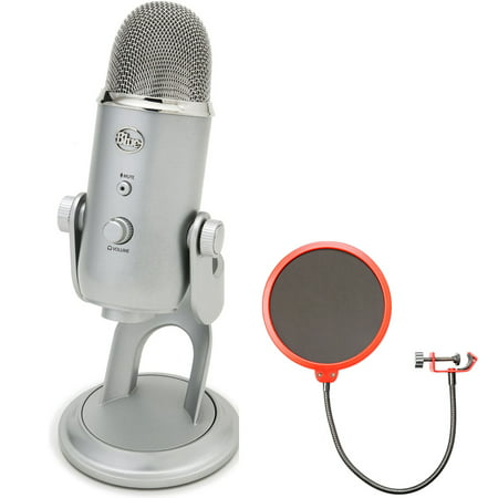 Blue Microphones Yeti Ultimate USB Microphone Silver (YETI) with Universal Pop Filter Microphone Wind Screen with Mic Stand (Best Boom Stand For Blue Yeti)