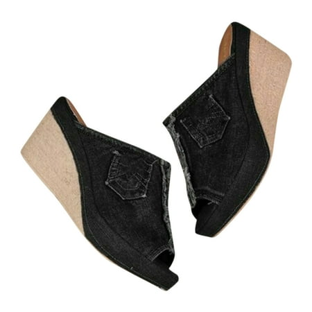 

Denim Platform Wedges Women Espadrille Wedges Sandals with Knotty Bow Detail New