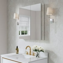 ANGELES HOME 28" x 30" Rectangle Medicine Cabinet Mirror, Surface Mount or Recessed Medicine Cabinet with Tempered Mirror, Anodized Aluminum Frame, Bathroom Mirror with Storage