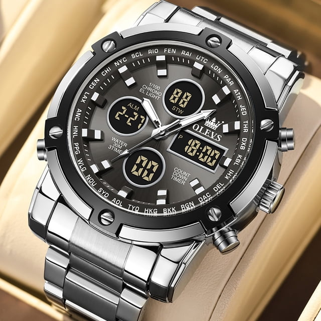 OLEVS Montres pour Hommes Original Montre Électronique Multifonction pour Homme Étanche Lumineuse Réveil Mode Robe