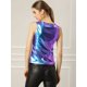 thumbnail image 5 of Allegra K Día de San Patricio Camiseta Sin Mangas Con Cuello En U, Elástico, Ajustado, Brillante Y Metálico Brillante Para Mujer Azul púrpura XS, 5 of 6