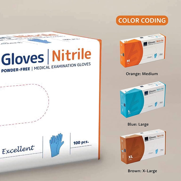 Abena Nitrile Accelerator-Free Exam Gloves, Non-Sterile, Dark Blue, L, 100 Count