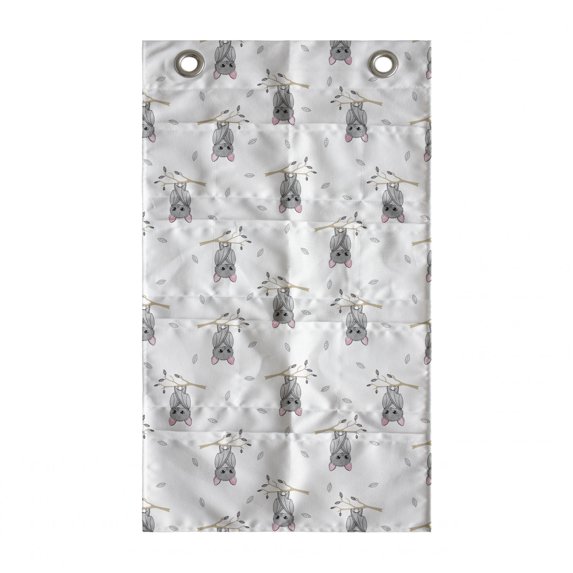 Nature Hanging Pocket Organizer, Bats Hanging up Upside down on Branches and Leaves, Printed Polyester Storage Bag with Pockets, 21" x 31", Pale Taupe Pale Sepia