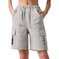 thumbnail image 3 of Outfmvch Cotton Linen Cargo Shorts Hiking Capris Hiking Short Joggers Baggy Shorts Women Athletic Running Shorts Drawstring & Pockets Womens Golf Shorts Summer Jorts for Women Summer Travel Beige 2XL, 3 of 6