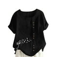thumbnail image 5 of Cmfcve Women's Print Tops Breathable Henley Blouse with Button Short Sleeve Round Neck Cotton Linen Tee Shirt, 5 of 5
