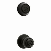 Kwikset Polo Traditional Matte Black Deadbolt and Entry Door Knob 1-3/4 in.