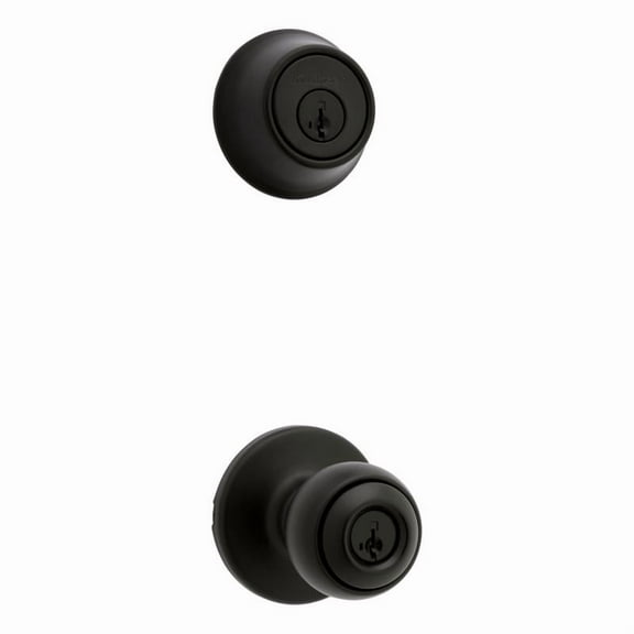 Kwikset Polo Traditional Matte Black Deadbolt and Entry Door Knob 1-3/4 in.