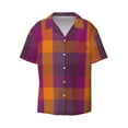 thumbnail image 4 of Uemuo Purple Yellow Buffalo Plaid Pattern Cotton Linen Short Sleeve Shirts,Casual Lightweight Button Down Shirts,Vacation Beach Summer Tops-3X-Large, 4 of 7