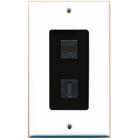 RiteAV - 1 Cat5e Ethernet and 1 HDMI Decorative Wall Plate - White/Black - Bracket Included