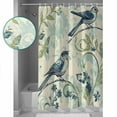 thumbnail image 4 of Watercolor Blue Green Bird Shower Curtain, 72" x 72", Leaf Green Brach Vintage Waterproof Bathroom Curtain Washable Shower Curtain Set with 12 Hooks, 4 of 6
