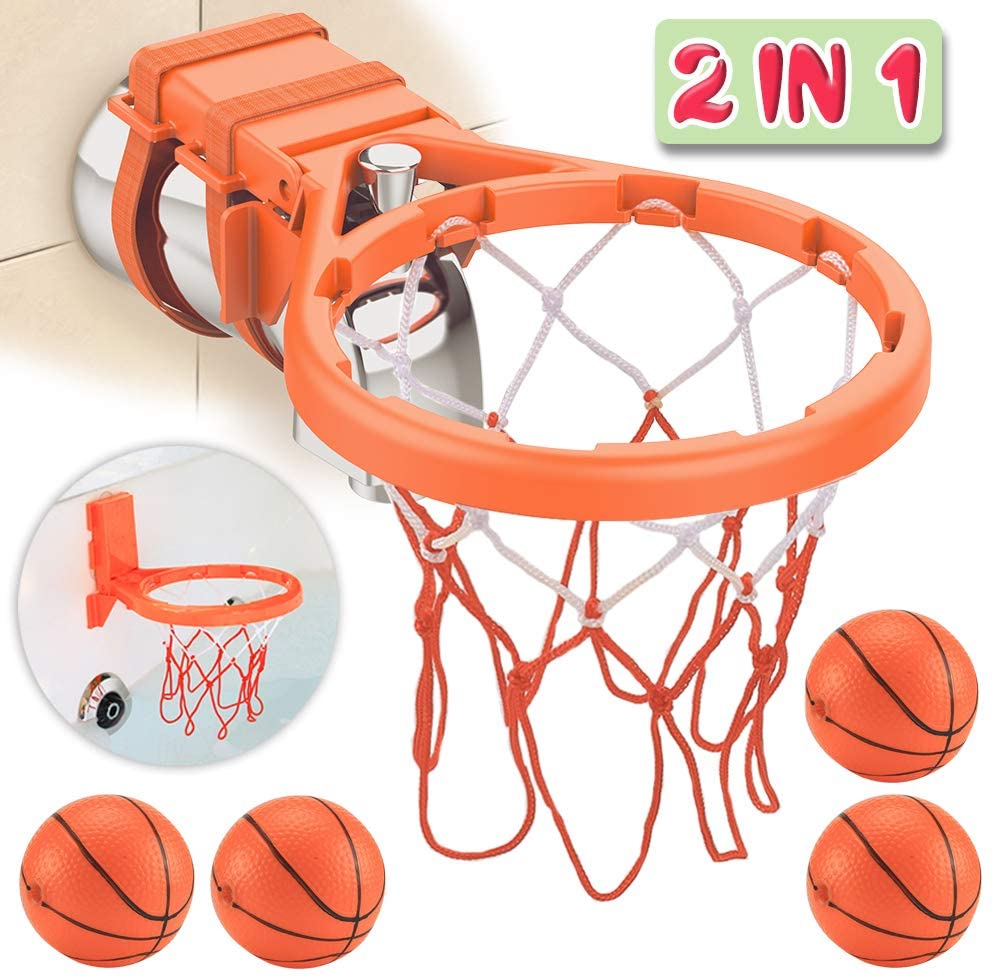 Bath Toy Basketball Hoop & Balls Playset(2 in 1 Design), with 4 balls