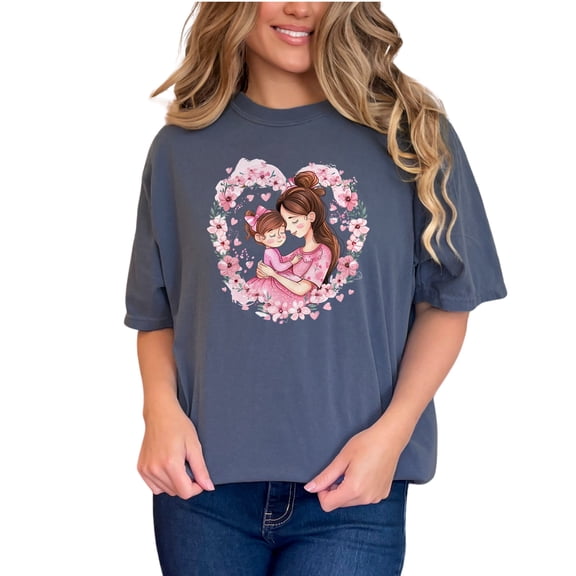 Mother and Daughter Floral Love Shirt, Cute Pink Heart Design T-Shirt, Mother and Child Matching Outfits, Lovely Gift for Mom, Denim Comfort Colors T-Shirt, Small