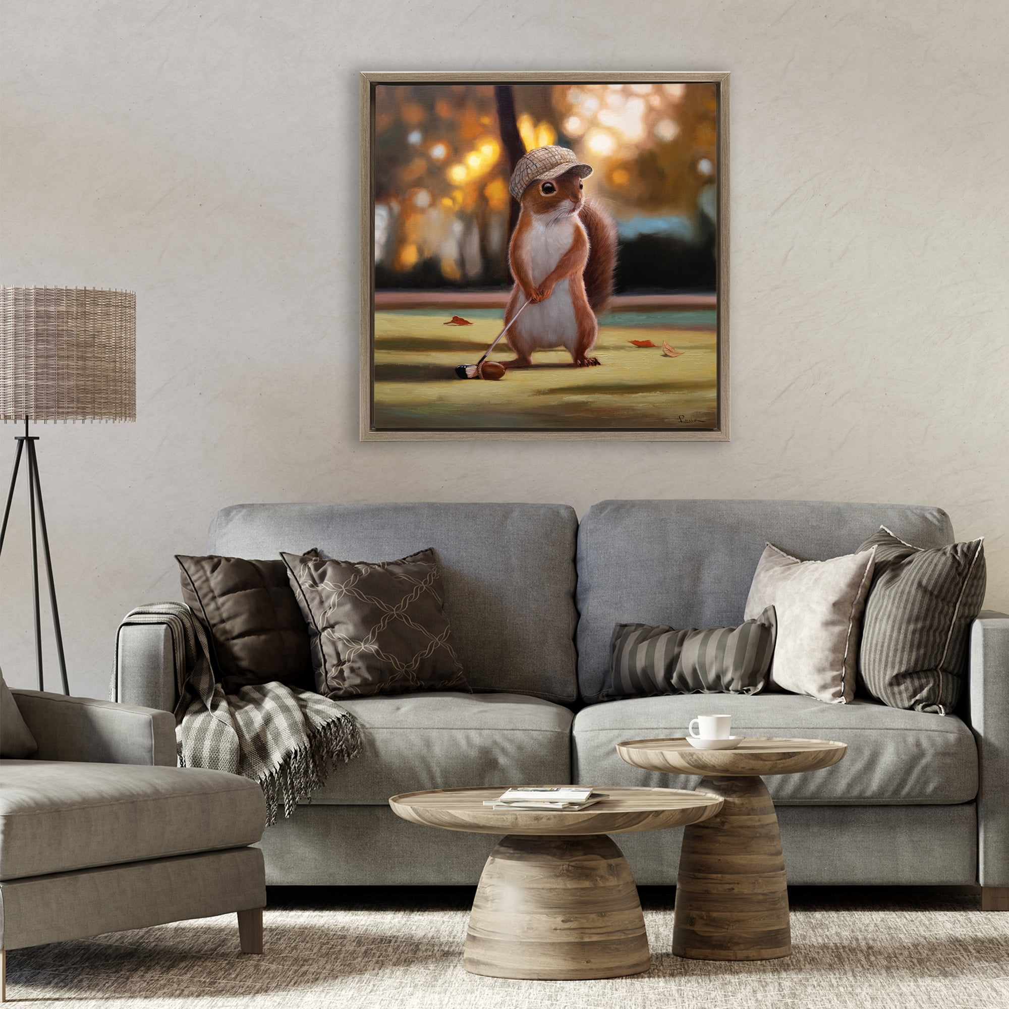 Stupell Industries Golf Nut Squirrel Brown Framed Floater Canvas Wall Art, design by Lucia Heffernan