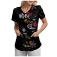 thumbnail image 5 of COMVALUE Scrub Tops Women Short Sleeve Plus Size V Neck Fun Printed Scrubs Top Medical Nursing Uniforms with Pockets (Grey, 3XL), 5 of 7