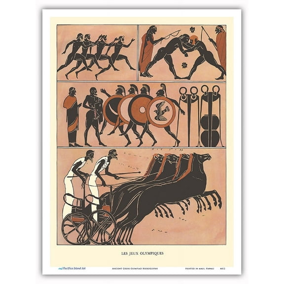 Ancient Greek Olympiad Hieroglyphs - From an Original Book - Color Plate - Master Art Print (Unframed) 9in x 12in