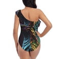 thumbnail image 5 of Picia Dragon with Colorful Tail Pattern Women's One Piece Swimsuits,One Shoulder Swimwear Asymmetric ,Ruffle Monokinis Bathing Suits,High Waisted Flattering Bathing Suits-Large, 5 of 8