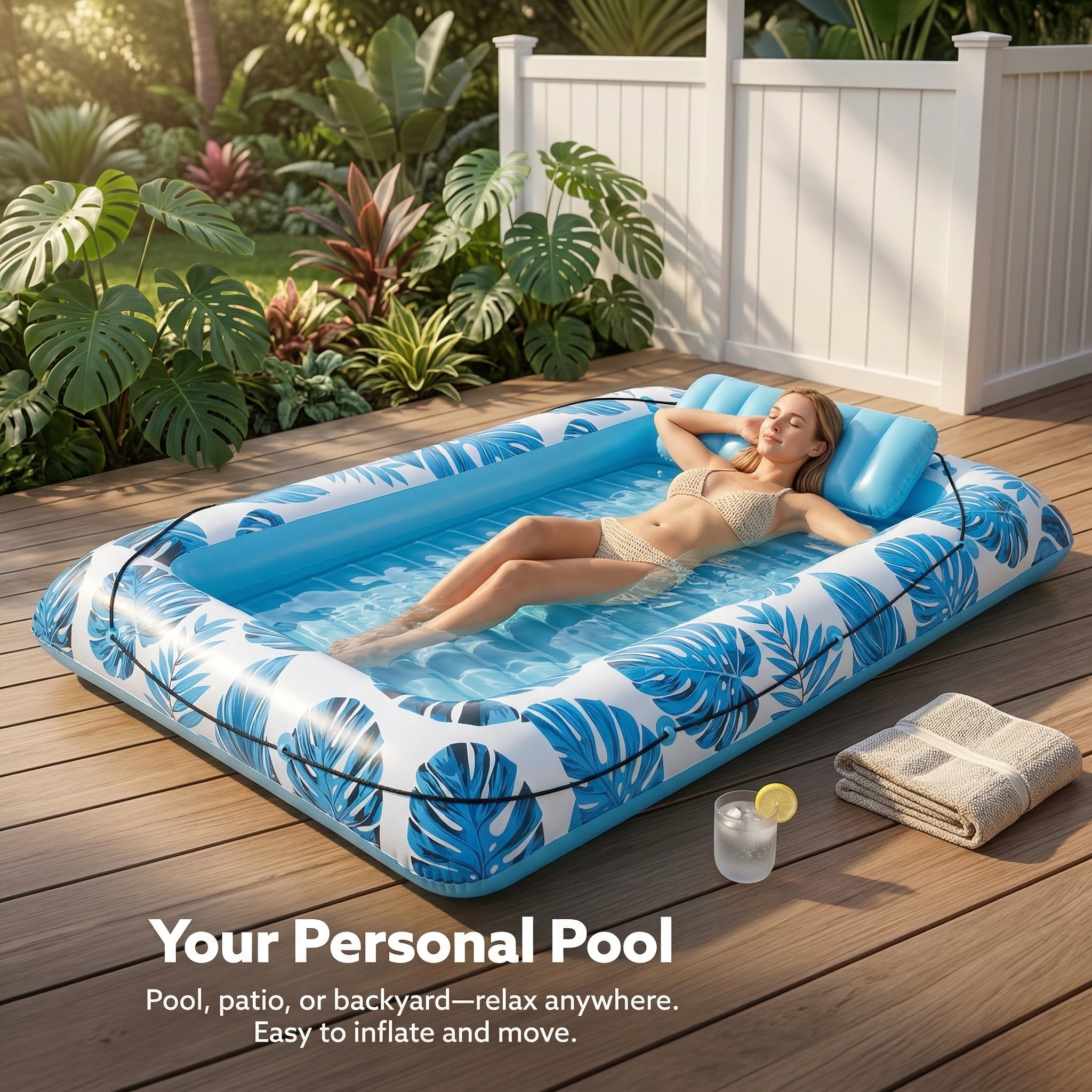MQHUAYU Inflatable Pool Floating - Tanning Pool Float with Cup Holders，Blow up Beach Pool Party Toys Floating Chair for Lake Lounge Float