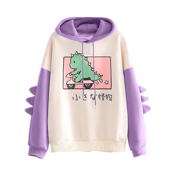 Women’s Hoodies Sweatshirts Print Fashion Dinosaur Tops Casual Long Sleeve Sweatshirt Women’s Hoodies for Everyday Comfort and Stylish Layering Purple S