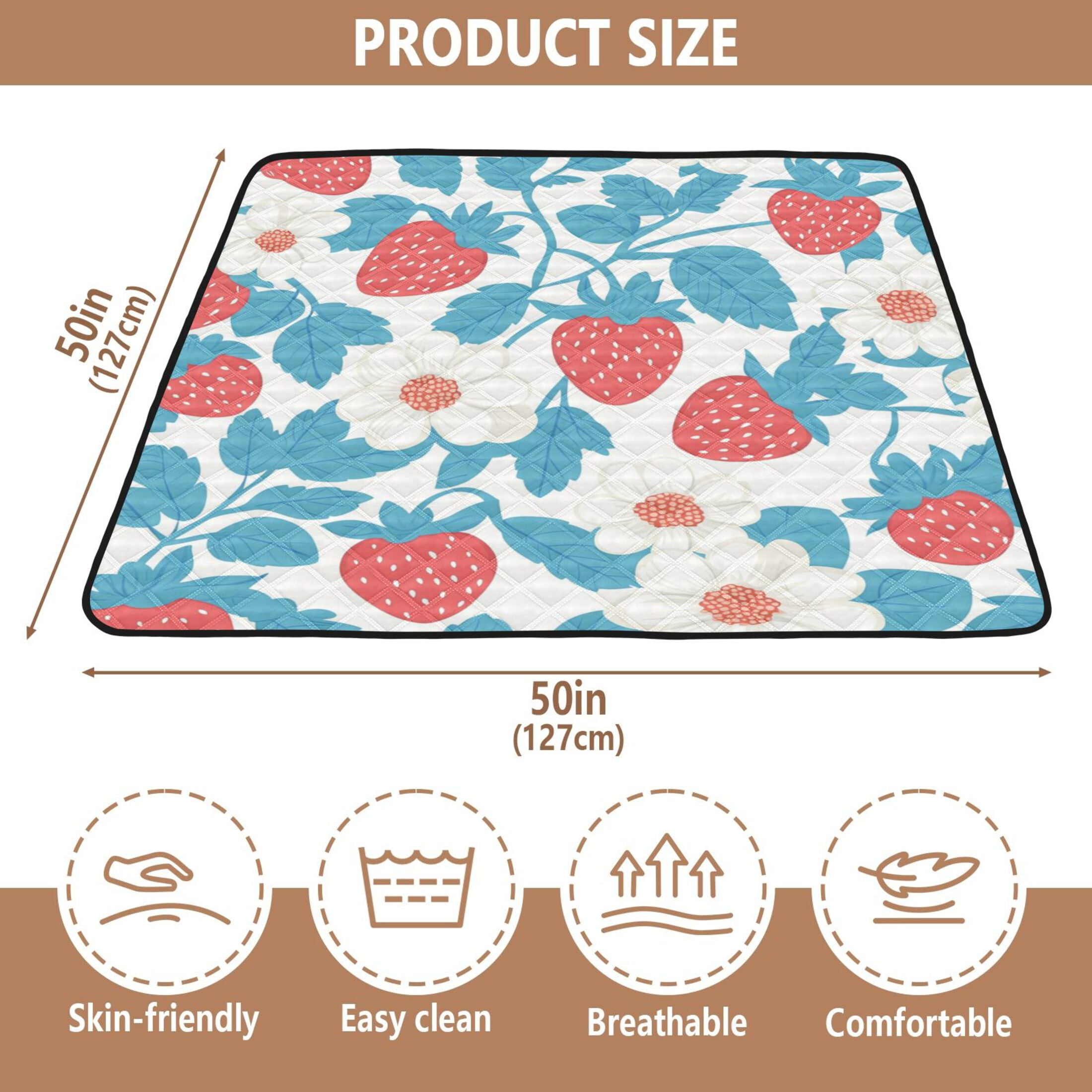 WOBOGO Retro Strawberry and Daisy Pattern Baby Playmats Extra Large Waterproof Rollable Activity Pads for Toddlers 50×50inch